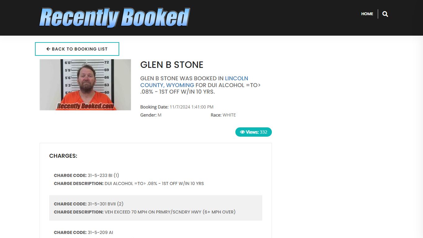 Recent Booking / Mugshot for GLEN B STONE in Lincoln County, Wyoming